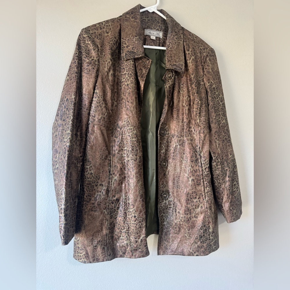 Vintage 90’s Y2K  Birch Hill Brown Animal Print burnout Women's Jacket medium - Picture 3 of 12